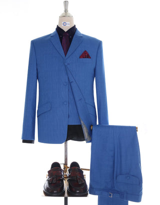 Blue Prince Of Wales Check 3 Piece  Suit - Modshopping Clothing
