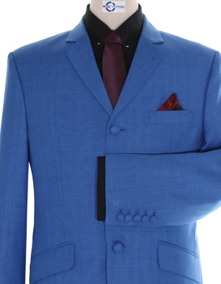 Blue Prince Of Wales Check 3 Piece  Suit - Modshopping Clothing