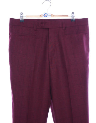 Burgundy Prince Of Wales Check 3 Piece Suit - Modshopping Clothing