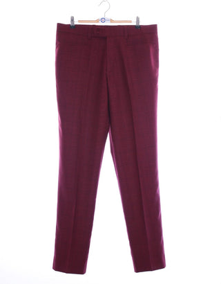 Burgundy Prince Of Wales Check 3 Piece Suit - Modshopping Clothing