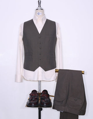 Dark Brown And Black Houndstooth 3 Piece Suit - Modshopping Clothing