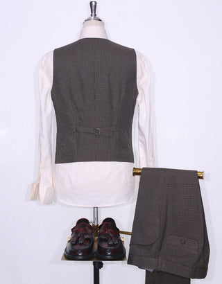 Dark Brown And Black Houndstooth 3 Piece Suit - Modshopping Clothing