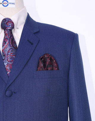 Midnight Blue Herringbone 3 Piece Suit - Modshopping Clothing