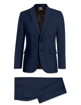Two Button Suit - Navy Blue Gingham Check Suit - Modshopping Clothing