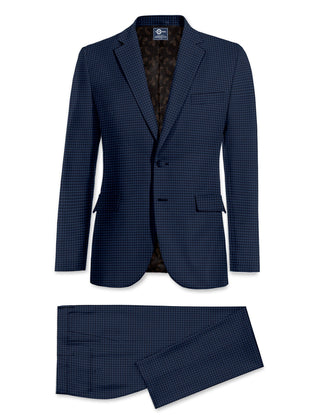 Two Button Suit - Navy Blue Gingham Check Suit - Modshopping Clothing
