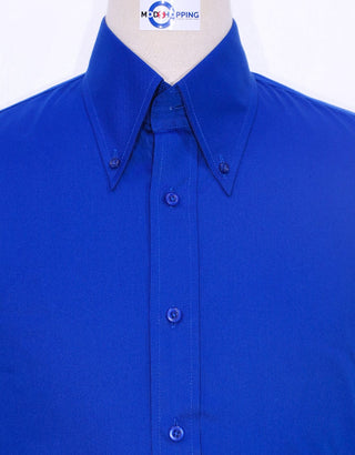 Blue Button Down Collar Shirt - Modshopping Clothing