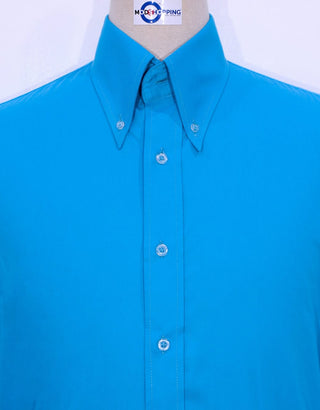 Deep Sky Blue Button Down Collar Shirt - Modshopping Clothing