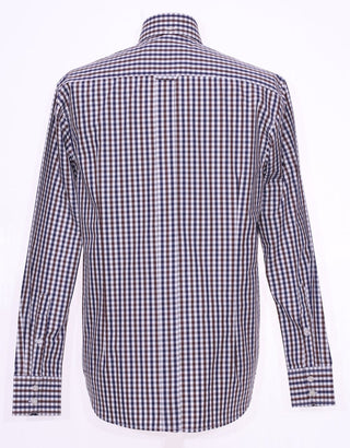 Brown And Navy Blue Gingham Check Shirt - Modshopping Clothing