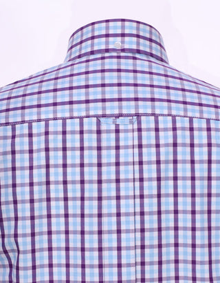 Light Sky And Purple Windowpane Check Shirt - Modshopping Clothing