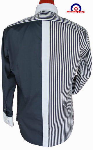 Vintage Style Roger Daltrey Navy Blue & White Button Down Shirt - Modshopping Clothing