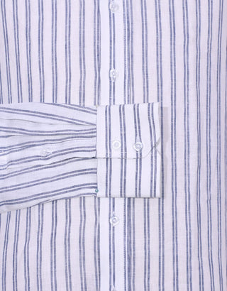 Original Linen Shirt | Navy Blue Striped Linen Shirt - Modshopping Clothing