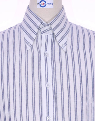 Original Linen Shirt | Navy Blue Striped Linen Shirt - Modshopping Clothing