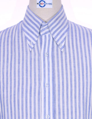 Original Linen Shirt | Sky Blue Striped Linen Men Shirt - Modshopping Clothing