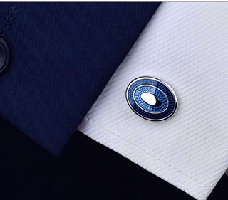 Luxury Men's Oval Blue Crystal Cufflinks - Modshopping Clothing
