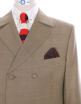 Double Breasted Suit | Brown Prince Of Wales Check Suit - Modshopping Clothing