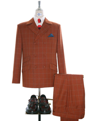 Double Breasted Suit | Orange Windowpane Suit - Modshopping Clothing