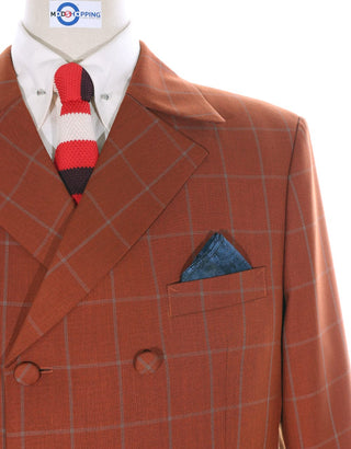 Double Breasted Suit | Orange Windowpane Suit - Modshopping Clothing