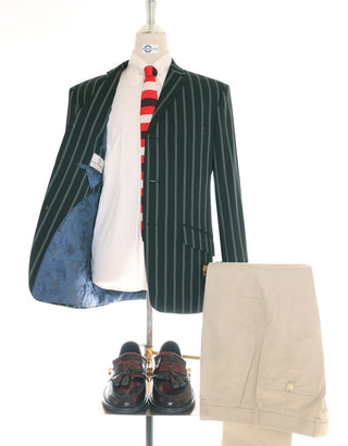Boating Blazer | Black and Green Striped Blazer - Modshopping Clothing