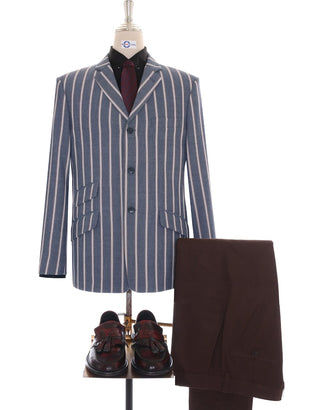 Boating Blazer | Light Grey and White Striped Blazer - Modshopping Clothing