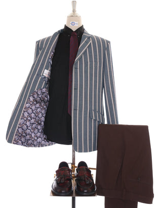 Boating Blazer | Light Grey and White Striped Blazer - Modshopping Clothing