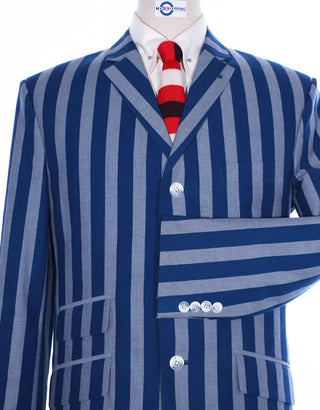Boating Blazer | Navy Blue and Grey Striped Blazer UK - Modshopping Clothing