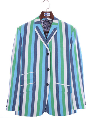 Boating Blazer | Sky Blue and Green Striped Blazer - Modshopping Clothing