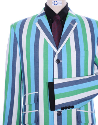 Boating Blazer | Sky Blue and Green Striped Blazer - Modshopping Clothing