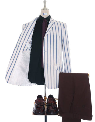 Boating Blazer | White and Blue Striped Blazer - Modshopping Clothing