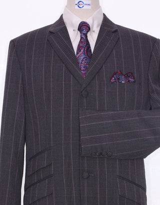 Charcoal Grey Prince Of Wales Check Blazer Jacket - Modshopping Clothing