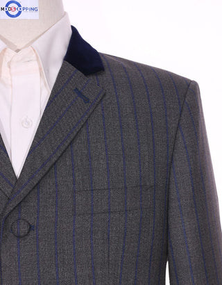 Grey and Navy Blue Striped Jacket - Modshopping Clothing