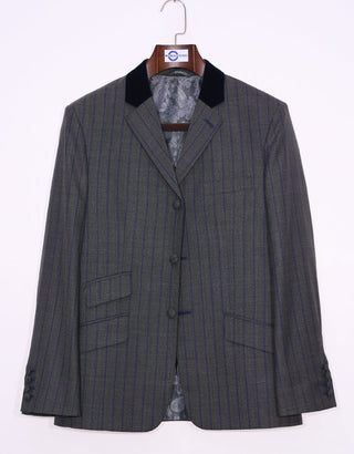 Grey and Navy Blue Striped Jacket - Modshopping Clothing
