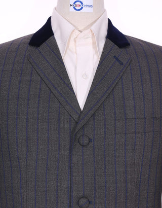Grey and Navy Blue Striped Jacket - Modshopping Clothing