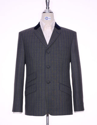 Grey and Navy Blue Striped Jacket - Modshopping Clothing