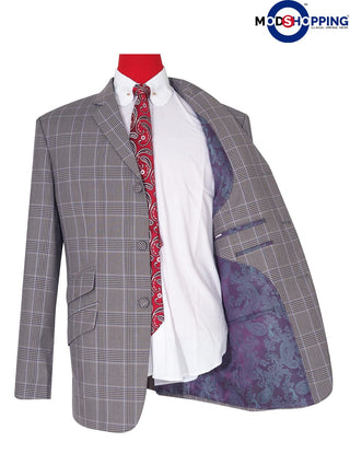 Light Grey Prince Of Wales Check Blazer - Modshopping Clothing