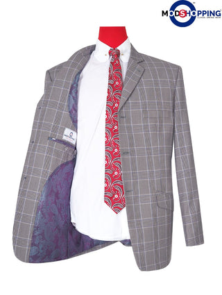 Light Grey Prince Of Wales Check Blazer - Modshopping Clothing