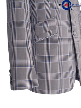 Light Grey Prince Of Wales Check Blazer - Modshopping Clothing