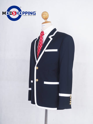 Navy Blue & White Trim Blazer - Modshopping Clothing