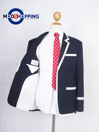 Navy Blue & White Trim Blazer - Modshopping Clothing