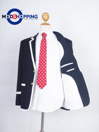 Navy Blue & White Trim Blazer - Modshopping Clothing