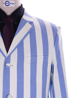 Sky Blue and White  Striped Blazer - Modshopping Clothing