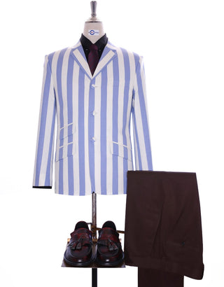 Sky Blue and White  Striped Blazer - Modshopping Clothing