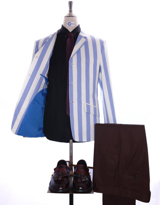 Sky Blue and White  Striped Blazer - Modshopping Clothing