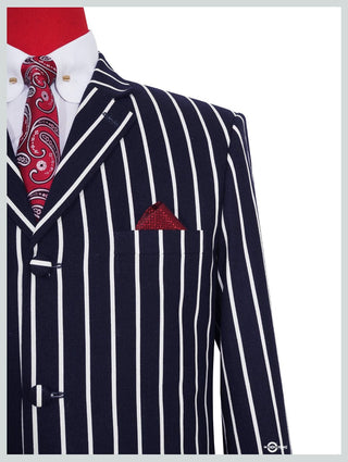 Dark Navy Blue and White Striped Blazer - Modshopping Clothing