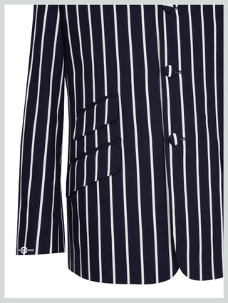 Dark Navy Blue and White Striped Blazer - Modshopping Clothing