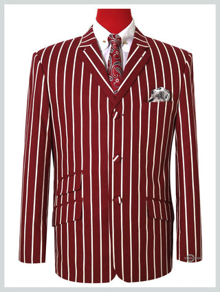 Burgundy and white Striped Blazer - Modshopping Clothing