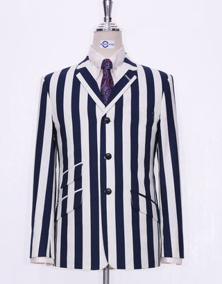 Navy Blue and White Striped Mod Blazer - Modshopping Clothing