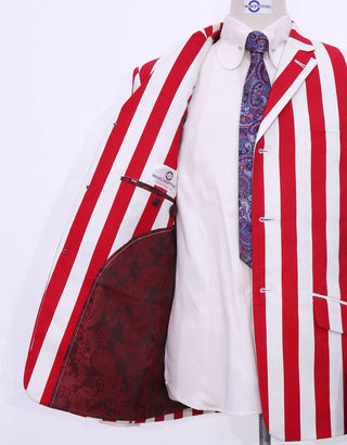 Red and White Striped Blazer - Modshopping Clothing
