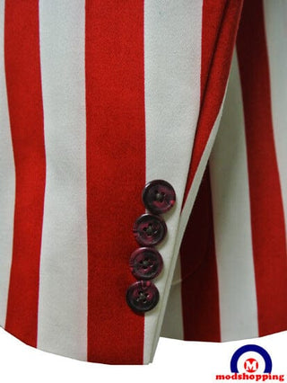 Red & White Striped Patch Pocket Blazer - Modshopping Clothing