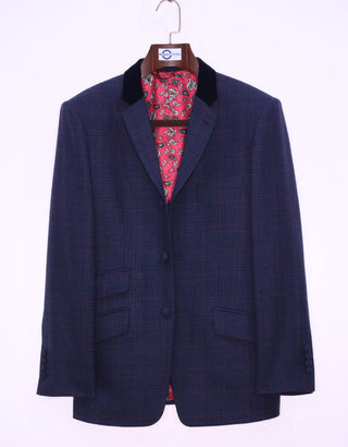Navy Blue Prince Of Wales Check Tweed Jacket - Modshopping Clothing