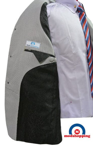 White And Black Houndstooth Blazer, Patch Pocket - Modshopping Clothing